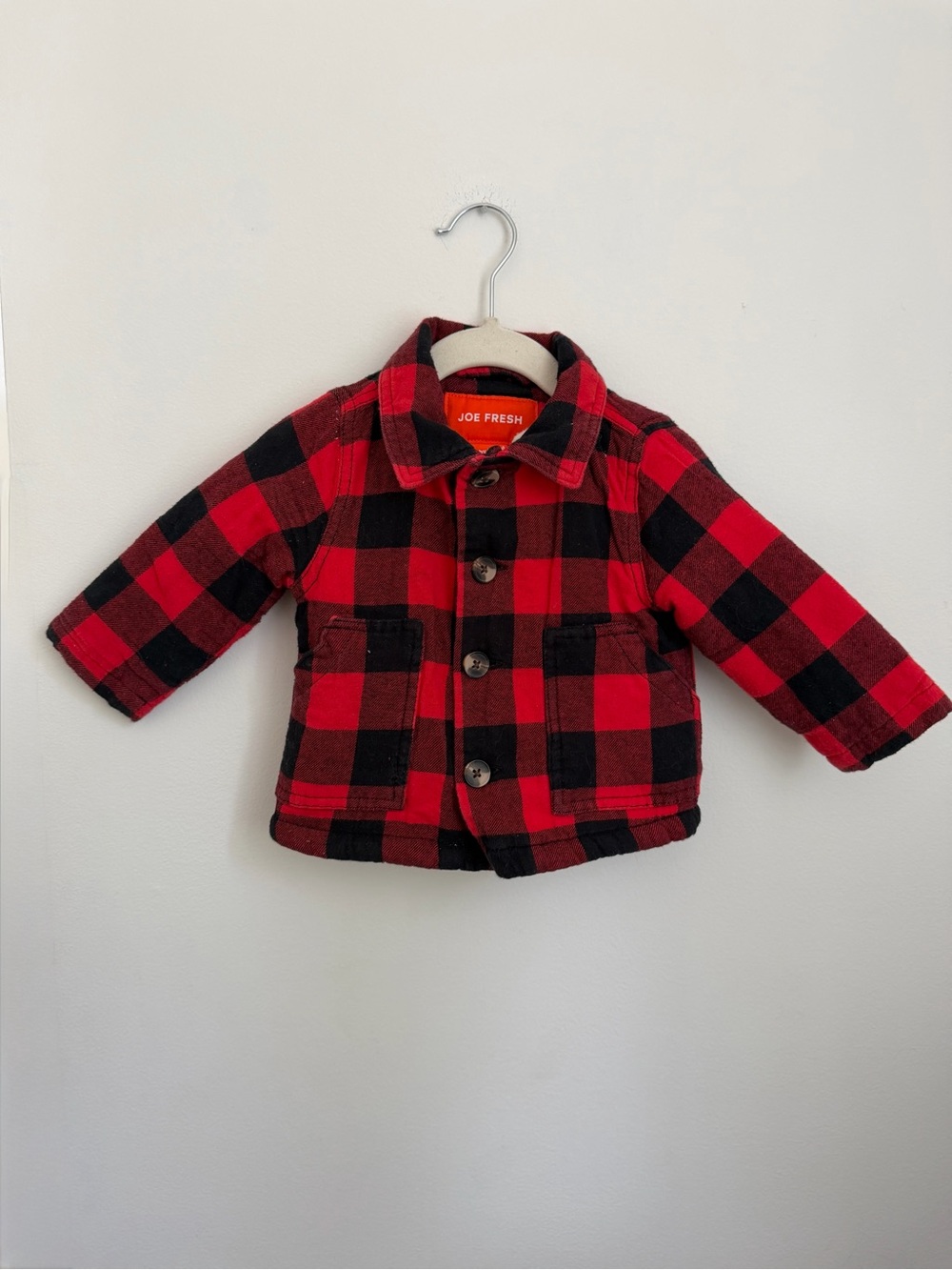 Joe Fresh Red and Black Buffalo Plaid Sherpa-Lined Jacket (Size 6-12m)